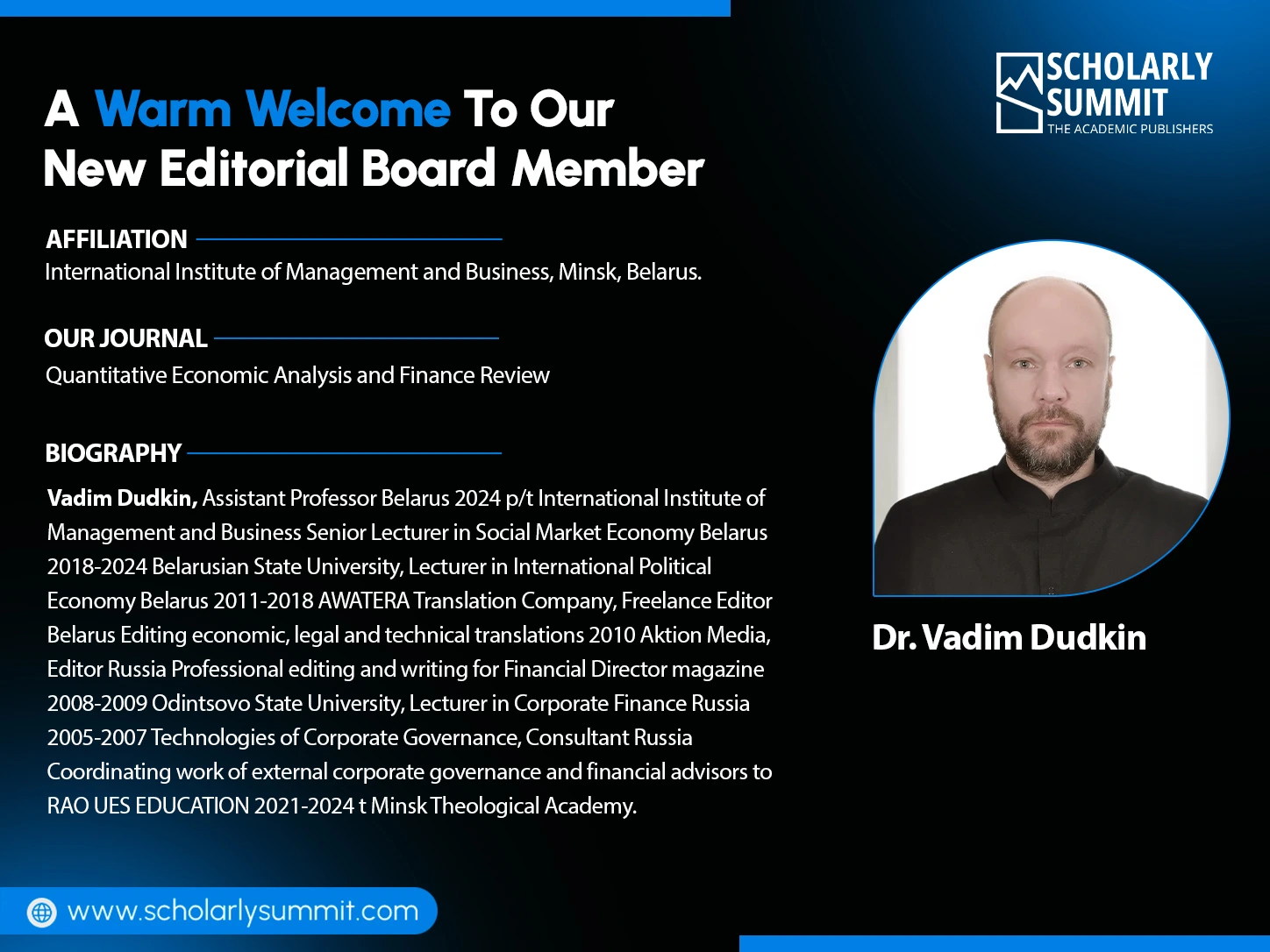 A Warm Welcome To Our New Editorial Board Member